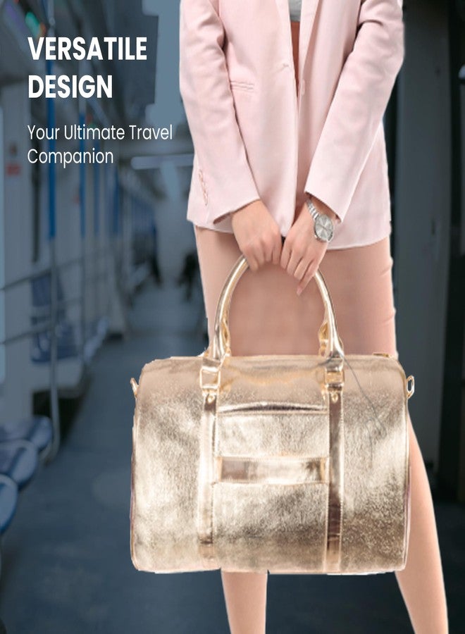 STRUTT Premium Glittery Golden Leatherette Stylish & Lightweight Travel Duffle Bag for Women, Duffel Bag for Travelling & Gym - Black & Red - Image 4